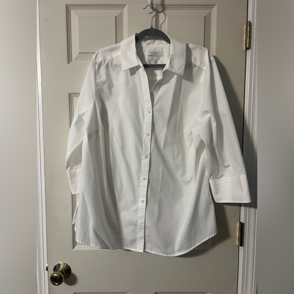 Foxcroft for Appleseed's Elegant White Long Sleeve Blouse 18W